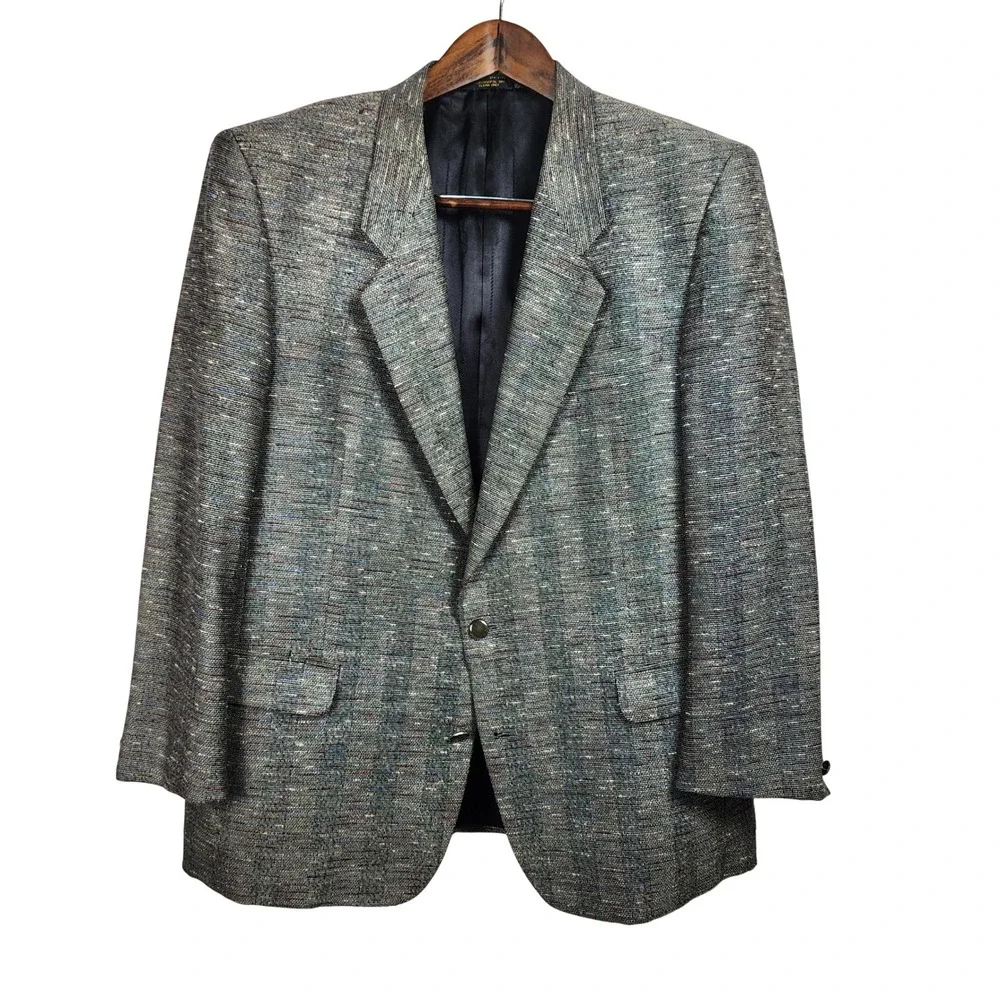Bartolini Blazer Sport Coat 46R Wool Silk Tweed Gray Multi Office Wedding Casual